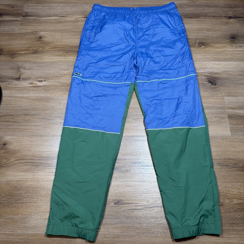 Lacoste LIVE MEDIUM Lined Windbreaker Pants Green Blue Color Block Track Jogger - Picture 1 of 13
